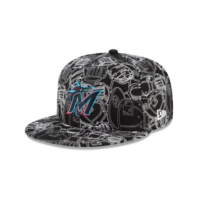 Black Miami Marlins Hat - New Era MLB Caps Chaos 59FIFTY Fitted Caps USA0328419